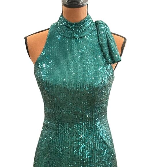 Mac Duggal Sequined Soft Tie Halter Neck Column Gown in Teal – NWT – SZ 2 - Picture 5 of 13